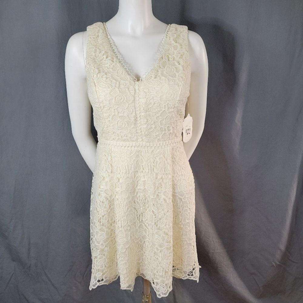 Altar'd State Lace Crochet‎ Overlay Sleeveless V-Neck Zip Back Creme Dress Sz M